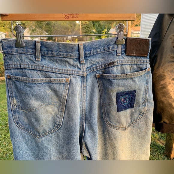 Vtg 70s 80s LEE JEANS MADE IN USA Men’s 36x30 Skyriders Distressed Torn Stained - Picture 3 of 12